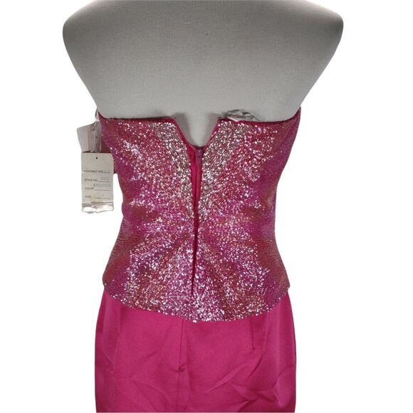 Mon Cheri Beaded Mock Corset Evening Dress Size 6 Strapless Long Formal - Picture 4 of 12